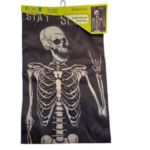 Meadow Creek Stay Spooky Halloween Skeleton Embroidered Garden Yard Flag